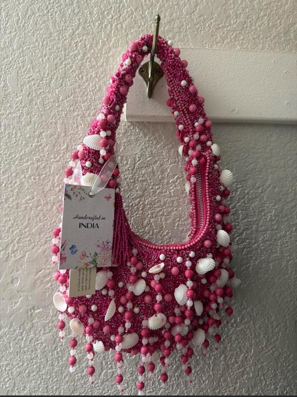 T.J.Maxx Pink Beaded Shell-Embellished Shoulder Bag